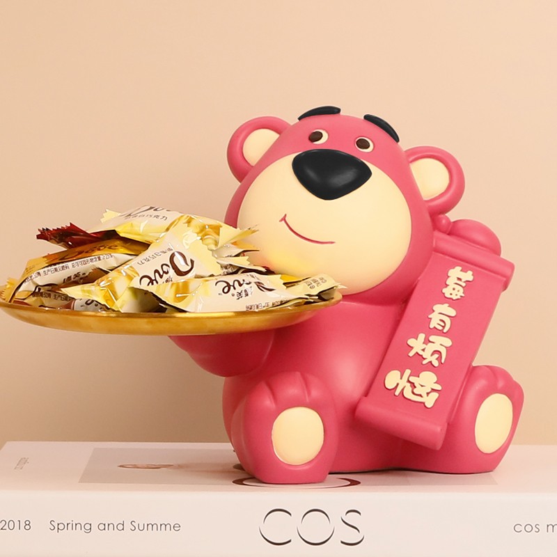 草莓熊钥匙收纳摆件高档入户门口鞋柜客厅家居装饰品乔迁新居礼品