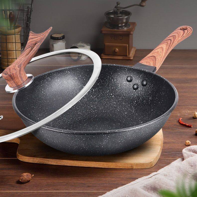 麦饭石不粘锅炒菜锅锅具燃气灶煤气无烟电磁炉家用麦饭石平底锅