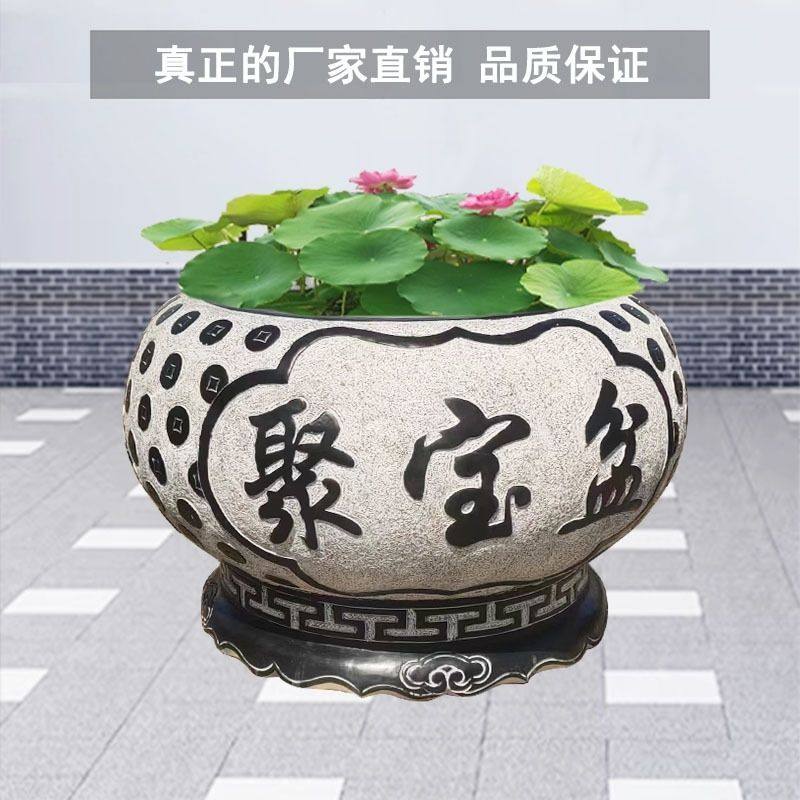 石雕鱼缸青石花盆荷花缸大理石水槽养鱼池仿古做旧圆水缸庭院定制