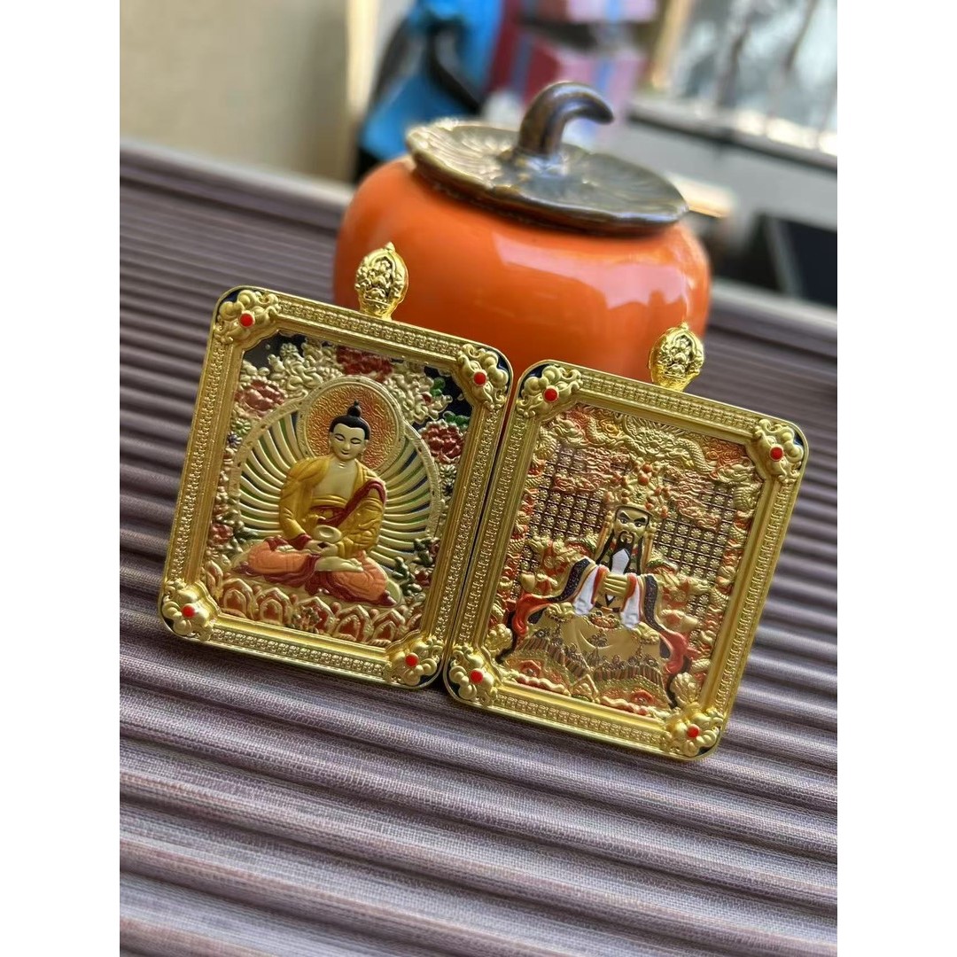 【舒辰藏传】新款《五爷双面》八大守护立体唐卡福牌，鎏金镀K金