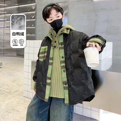男童轻薄翻领羽绒服儿童冬装新款白鸭绒衬衫童装中大童冬季外套潮