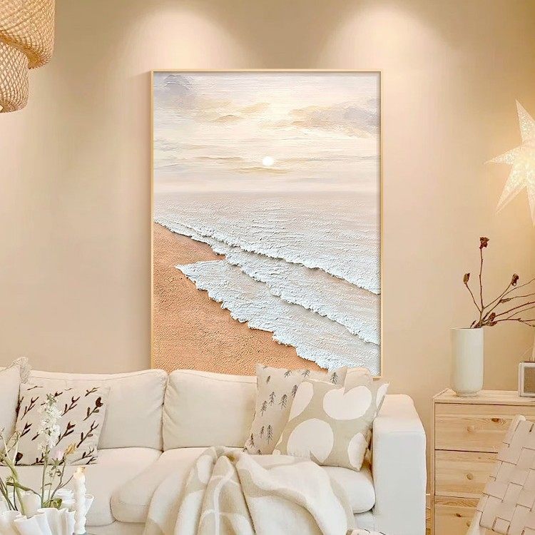 奶油风客厅装饰画抽象海边沙发背景墙落地画简约奶油肌理玄关挂画,家居饰品,现代装饰画,淘宝优惠券,粉丝福利购,淘宝优惠卷