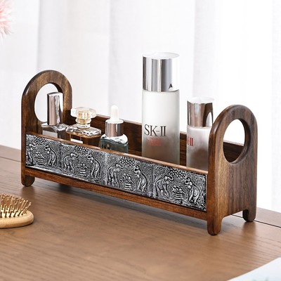 复古实木中式化妆品收纳盒浴室卫生间台面木质架子洗手台置物架
