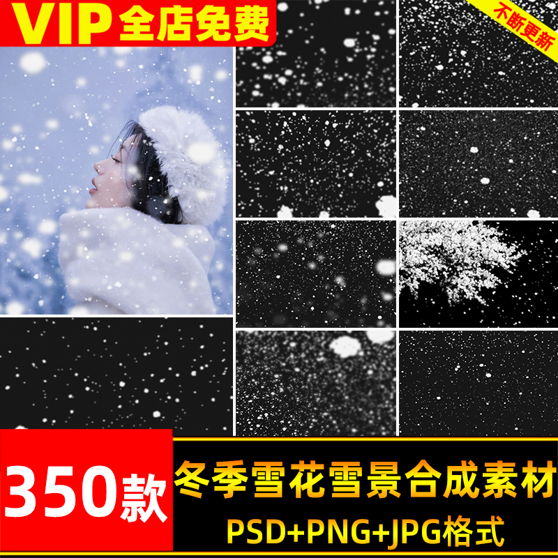 .影楼新款唯美冬季雪花飘雪景下雪PSD/PNG免抠后期设计合成PS素材