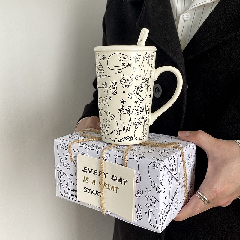 可爱团团猫马克杯陶瓷卡通杯子咖啡杯送女生礼物伴手礼情侣喝水杯