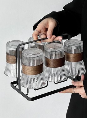 网红竖纹玻璃杯大容量隔热防烫玻璃束腰杯子耐热待客喝水杯套装