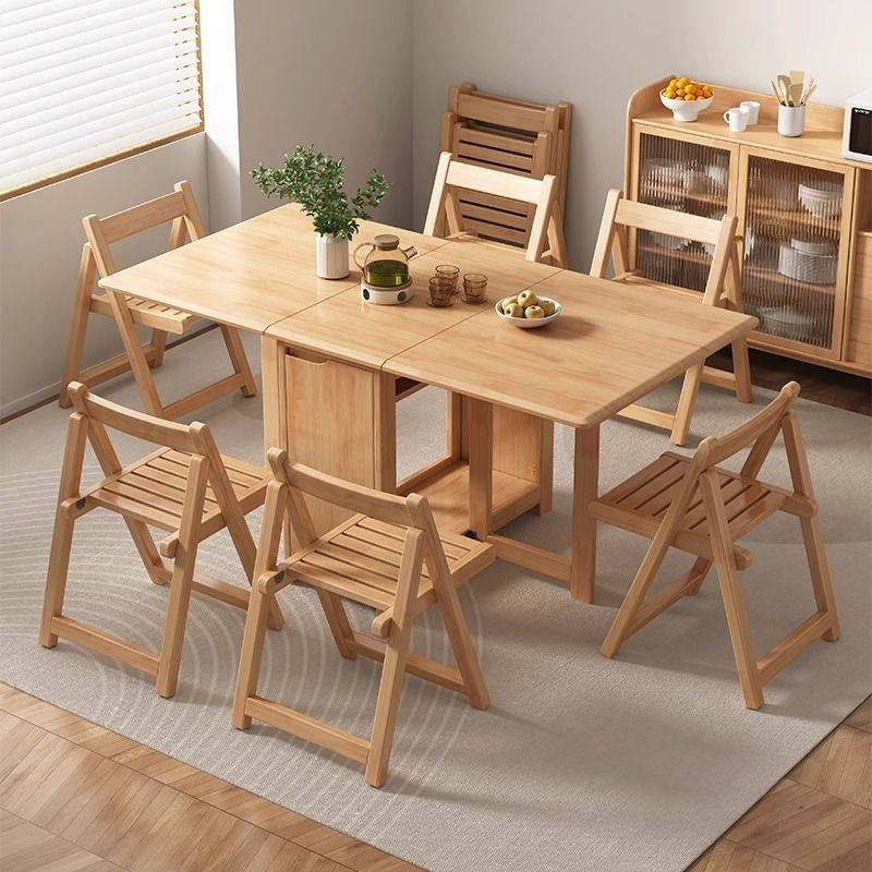 实木折叠餐桌家用小户型饭桌长方形简约伸缩餐桌椅现代折叠桌桌子
