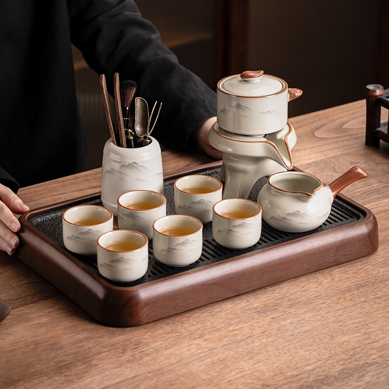 2025新款汝窑水墨自动茶具家用陶瓷泡茶壶功夫茶杯办公室泡茶器具