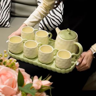 水杯家用水壺陶瓷杯子客廳高級杯具茶杯喬遷禮盒輕奢茶具 奶油套裝
