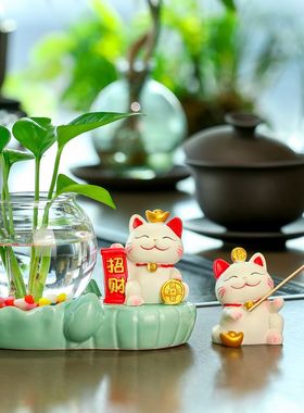 猫形花瓶可爱招财猫桌面摆件水养玻璃花瓶绿萝鲜花水培器皿客厅插