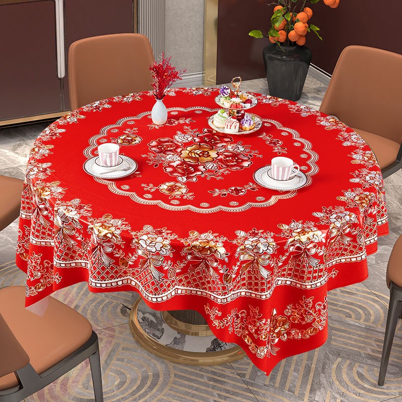 新款升级加厚高档大圆桌布防水防油免洗中式喜庆方桌圆桌通用台布