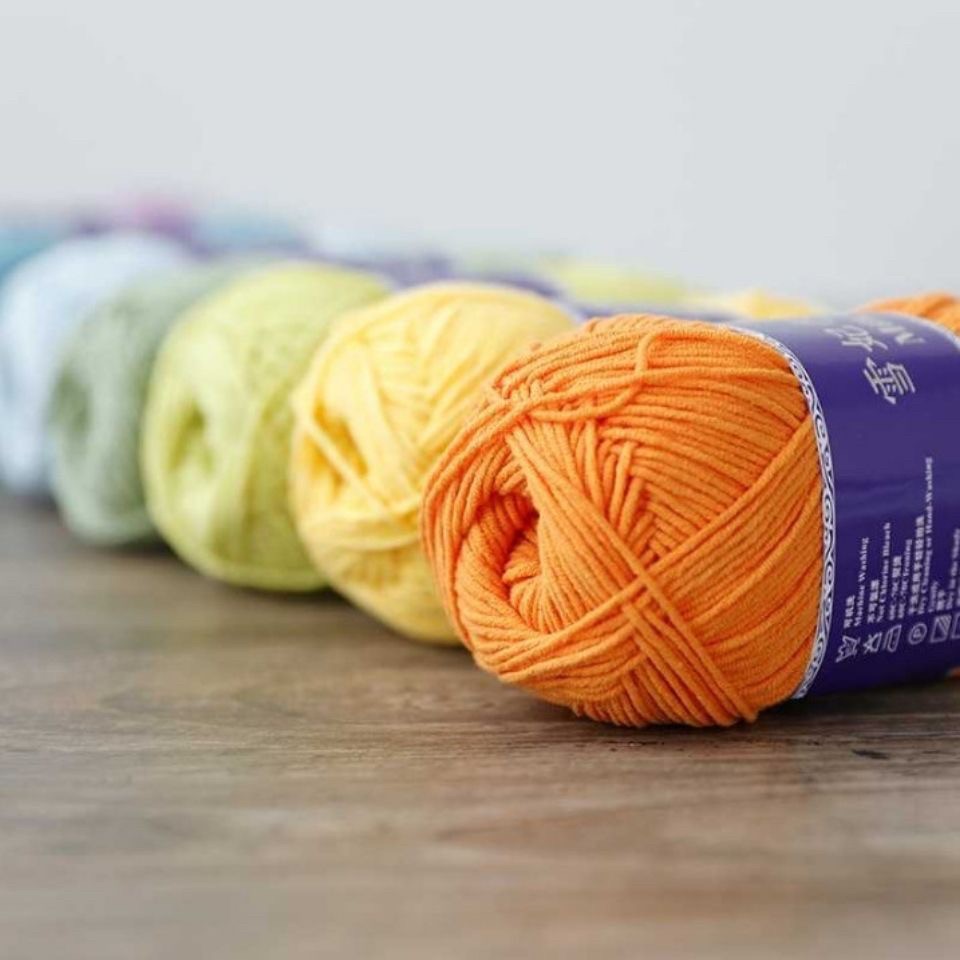 雪妃尔五股牛奶棉线5股中粗纯色段染精梳棉宝宝毛线团手工diy