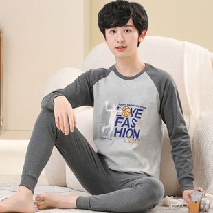 纯棉青少年中童初高中学生全棉线衬衣衬裤 男大童秋衣秋裤 内衣套装