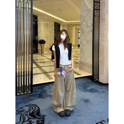 街头少女~早秋新款韩版基础穿搭宽松设计感长裤Y3639