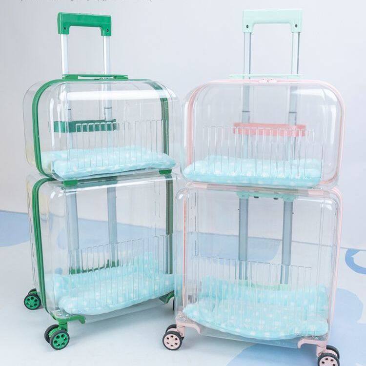 宠物拉杆箱外出便携式两只大容量双层透明猫狗包太空舱推车旅行箱