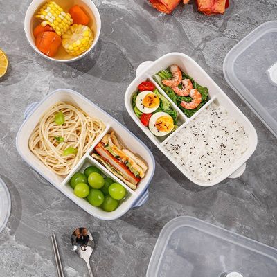 分隔碗上班族便当盒陶瓷学生家用三格饭盒微波炉加热分格餐盘