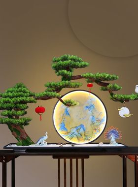 轻奢新中式仿真迎客松入门盆景室内网红玄关桌面办公室造景摆件