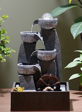 书桌氛围感好物书房桌面流水摆件循环生财风水轮水车小型喷泉时来