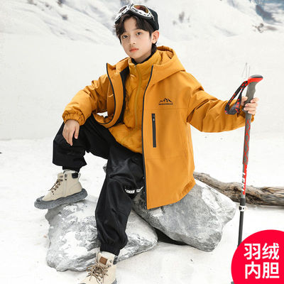 男童冬季羽绒服内胆冲锋衣2024新款中大童男孩可拆卸三合一外套潮