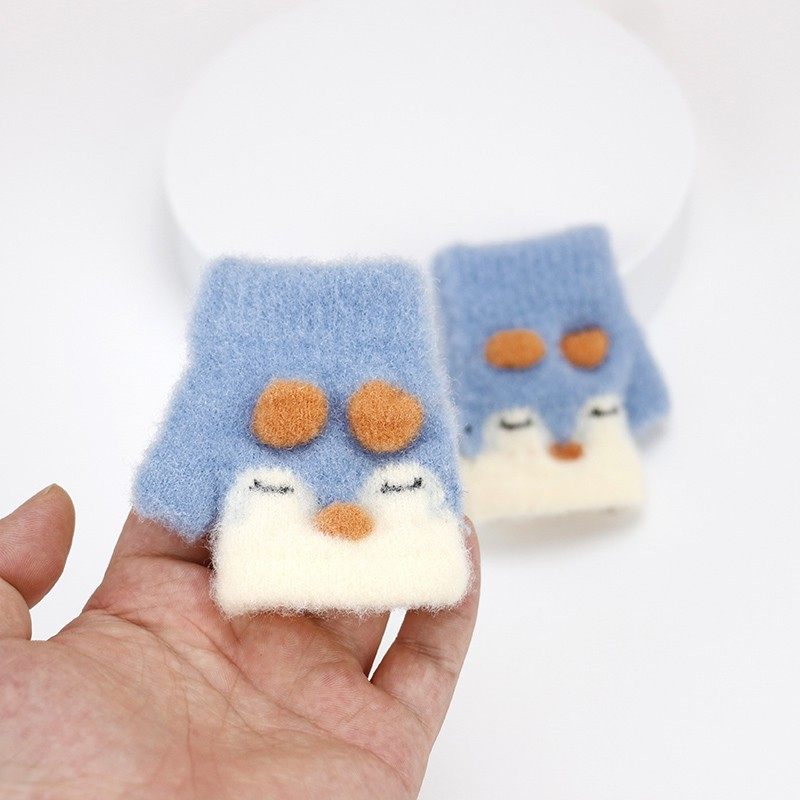 宝宝手套0-2岁婴幼儿男女秋冬季加绒手套小童保暖半指不分指手套