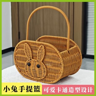 Q44创意收纳筐水果篮阳台花篮手编拍照道具采摘手提篮子洗澡篮
