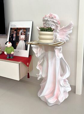 爱丽丝少女天使托盘摆件大型落地装饰品玄关钥匙杂物收纳创意雕塑