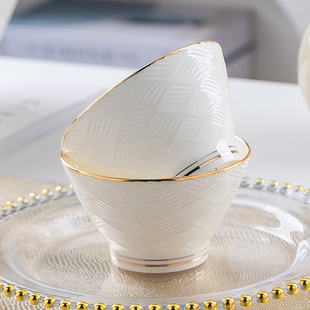 景德镇无铅骨瓷手工描金水云间饭面碗轻奢家用纯白防滑防烫浮雕碗