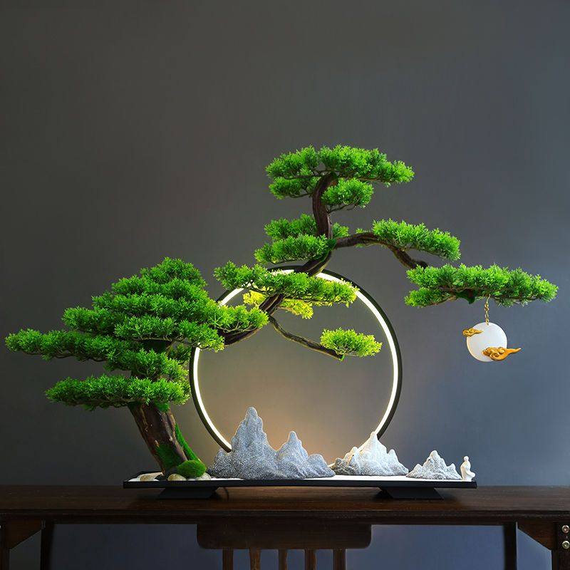 新中式仿真迎客松创意摆件客厅办公室枯山水玄关定制禅意软装饰品,家居饰品,装饰摆件,淘宝优惠券,粉丝福利购,淘宝优惠卷