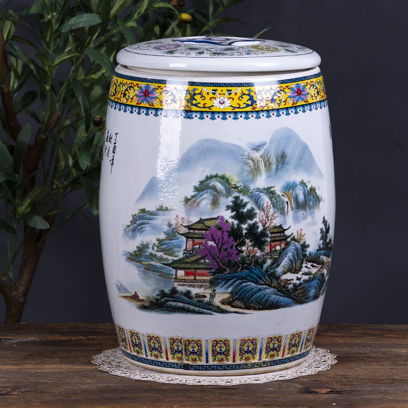 景德镇陶瓷米缸家用菜油缸20斤30斤装50斤带盖密封面缸水缸腌菜缸