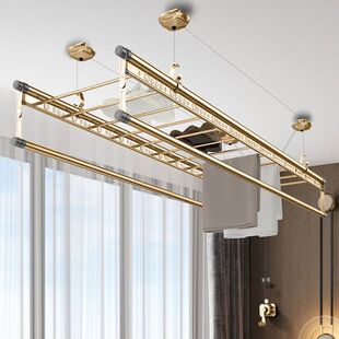 手摇晾衣架升降四杆阳台晒衣服杆多功能折叠晾衣杆加厚横杆挂衣架