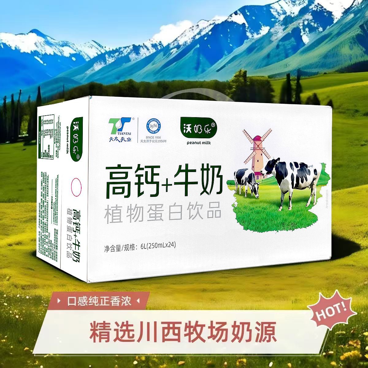 新日期 整箱24盒 天太乳业高钙+牛奶植物蛋白饮品整箱带提手