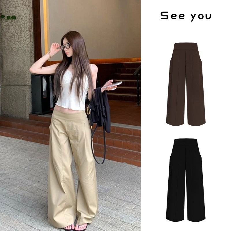 【正确版】新款设计感慵懒风直筒卡其宽松阔腿裤A898