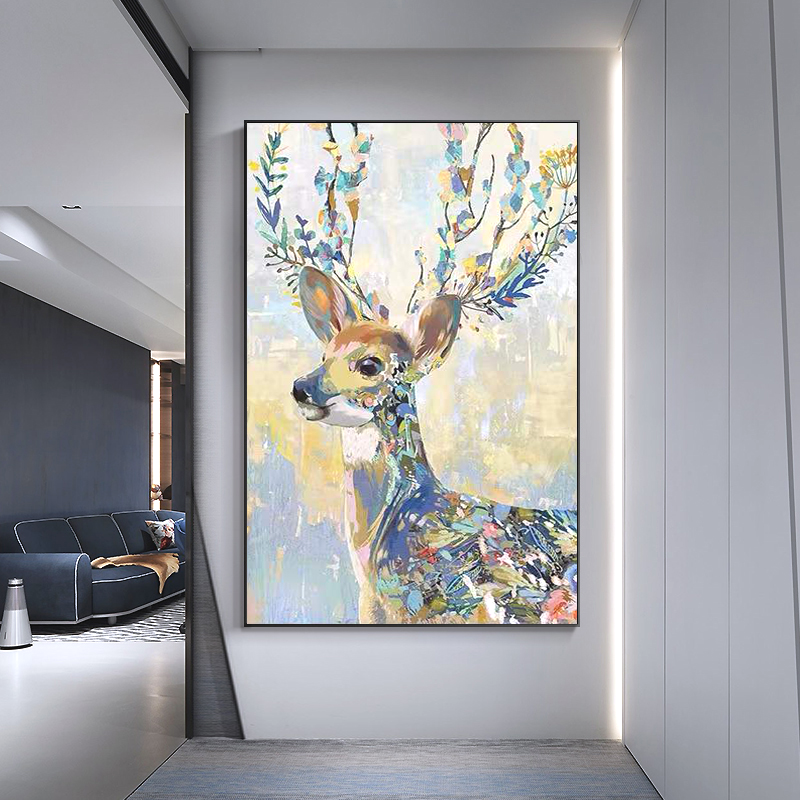 一鹿有你时尚现代简约砂岩装饰画肌理感高级玄关客厅走廊铝合金框图片