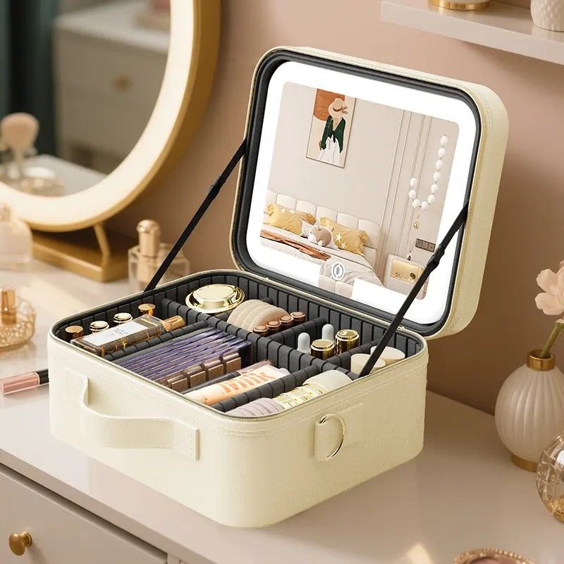 全屏镜子带灯化妆包/箱只能led便携式时尚化妆包出行化妆品收纳箱