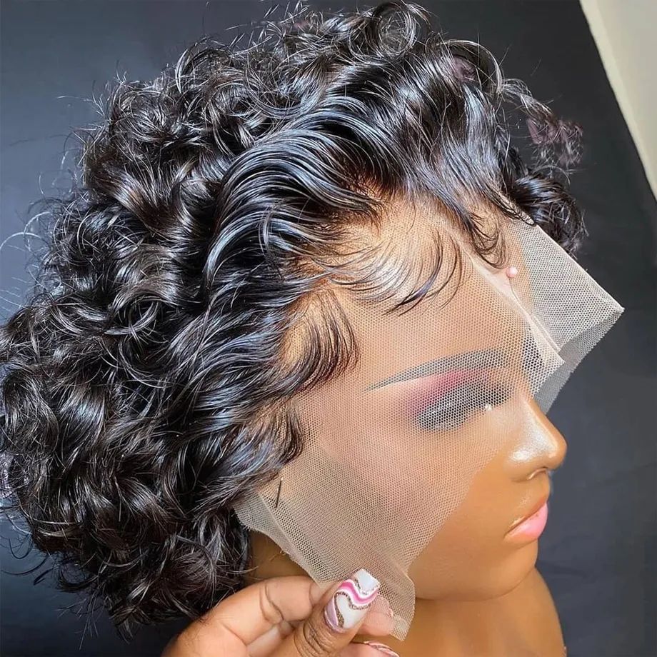 Short Curly Pixie Cut Wig 99J Colored Human Hair Wigs Brazil