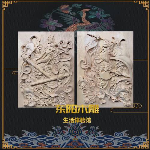 东阳木雕   门贴方花 定制玄关实木 门神浮雕装饰雕刻图案麒麟