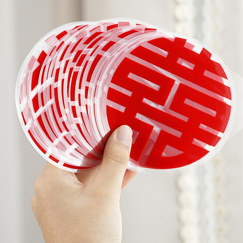 聚缘诚博静电贴创意喜庆简约窗花植绒喜字贴结婚柜子布置可爱客厅