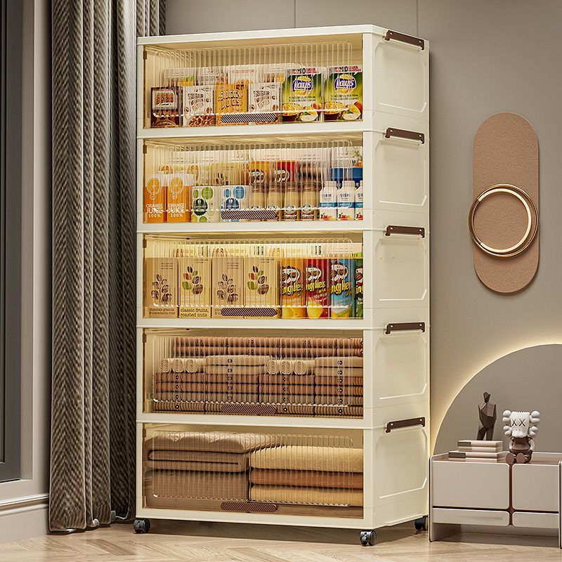 加厚翻盖收纳柜床头收纳箱子可折叠带轮多层置物架玩具衣物储物箱