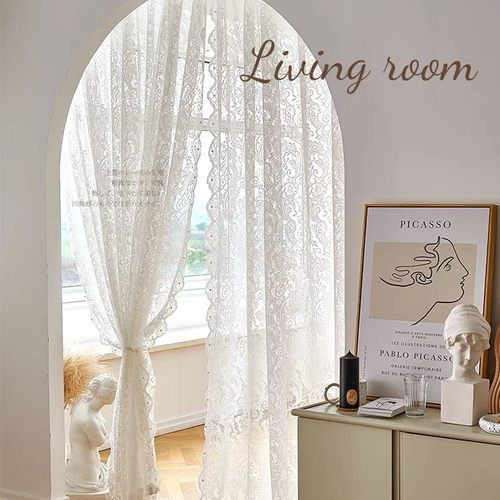 【不送杆子】珍珠复古蕾丝门帘免打孔穿杆窗帘法式欧式浪漫网红纱