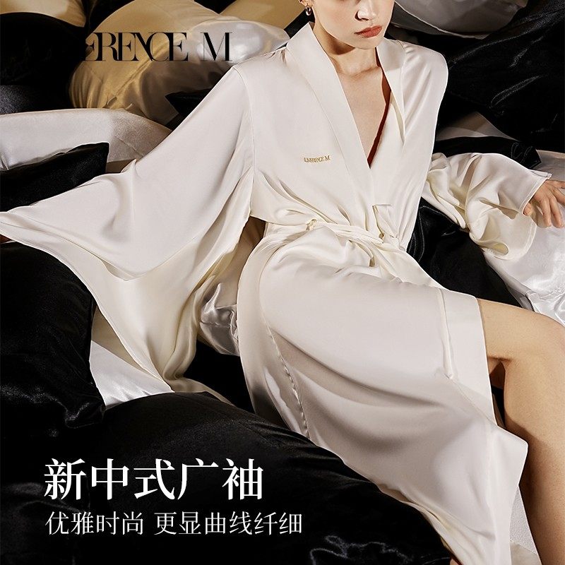 涞觅润丝「冰丝凉感」夏季小凉风冰丝凉感新中式广袖长款家居睡袍,女士内衣/男士内衣/家居服,睡衣/家居服套装,淘宝优惠券,粉丝福利购,淘宝优惠卷