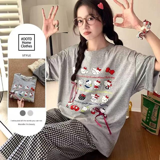 美式复古蝴蝶结kitty猫短袖t恤女宽松设计感小众休闲百搭上衣夏季