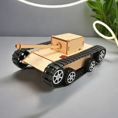 履带坦克车电子手工启蒙制作木质拼装科学实验科技小发明益智玩具