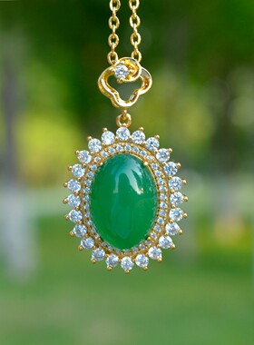 铜镶嵌玉髓蛋面配锆石吊坠20526-2百搭气质款复古轻奢民族风国风