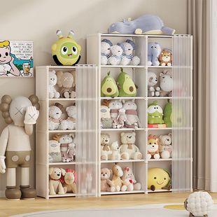 家用置物架落地多层玩具收纳娃娃展示柜透明防尘玩偶收纳架