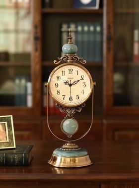欧式复古风老式座钟客厅时钟美式台式石英钟表家用大气卧室摆件