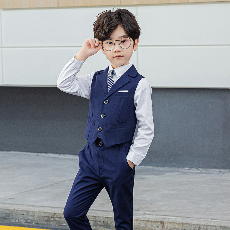 儿童礼服男童花童男孩马甲套装钢琴演出婚礼西装西服小主持人春秋