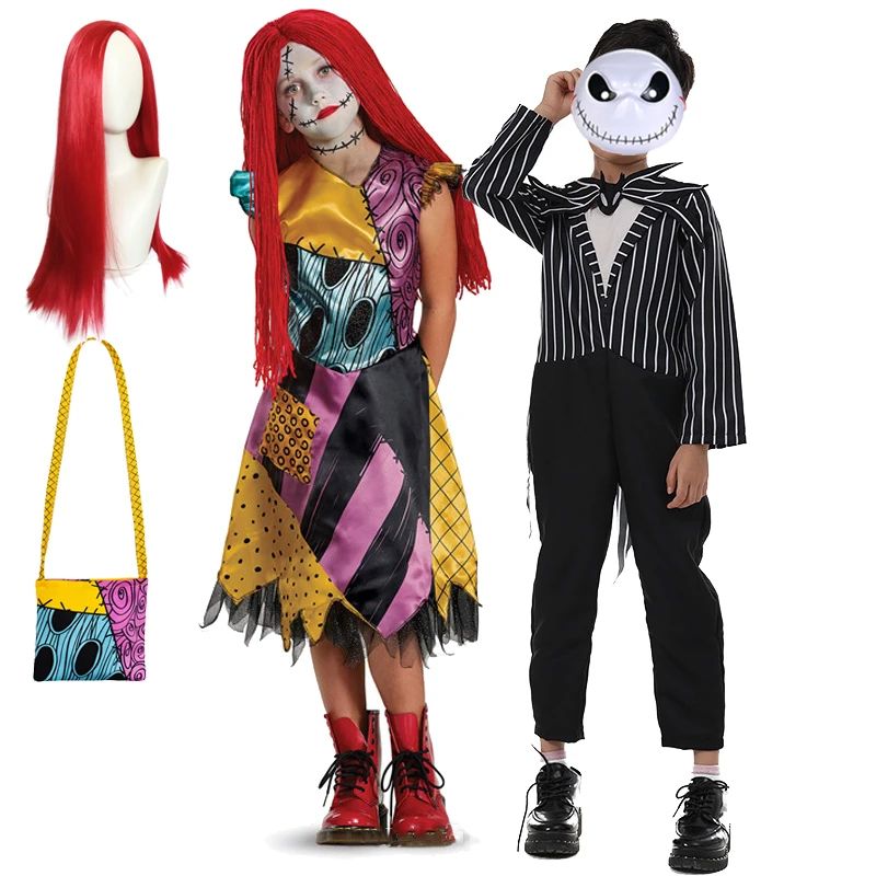Boys Girls Halloween Sally Jack Cosplay Costume for Kids The
