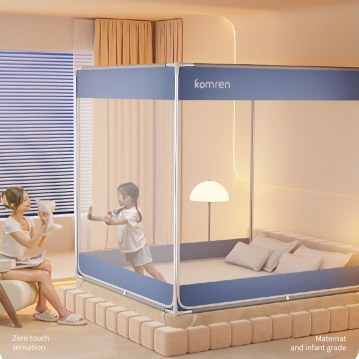 防摔蚊帐家用卧室儿童全封闭婴儿防掉床防蚊烤漆支架免安装三开门