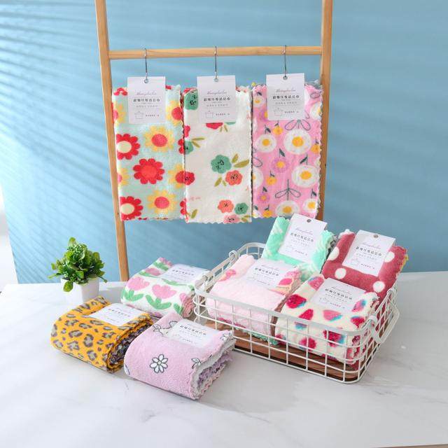 金铂喜4条珊瑚绒印花方巾30x30厨房抹布擦手巾儿童小毛巾吸水加厚,家庭/个人清洁工具,厨房擦手巾,淘宝优惠券,粉丝福利购,淘宝优惠卷