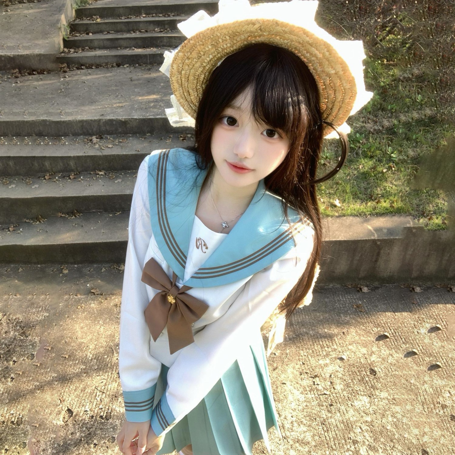 薄荷绿日系校供收腰水手服JK制服裙女套装甜美学院风中间服套装